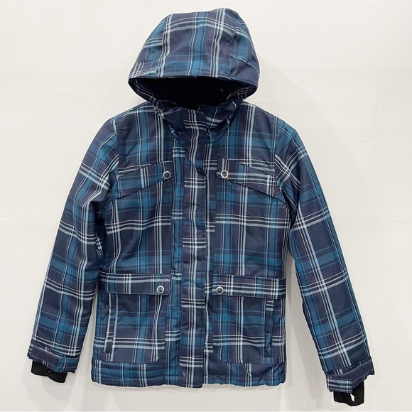 Core Powder Room 5000mm Snow Boarding Jacket Blue Plaid Hooded Women’s XS - Picture 1 of 5